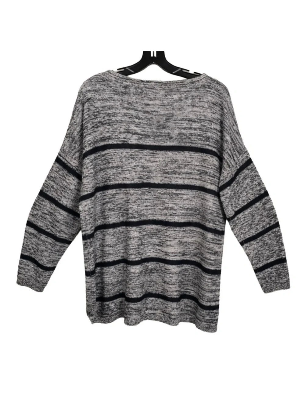 Eileen Fisher Organic Linen Gray Black Stripe Boxy Oversized Sweater Medium